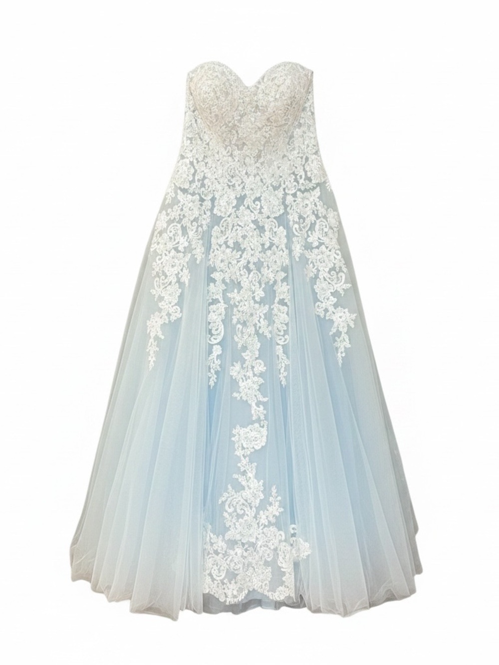 NWT David's Bridal Ivory Lace Strapless Gown with Light Ivy Blue Underlay sz 18w